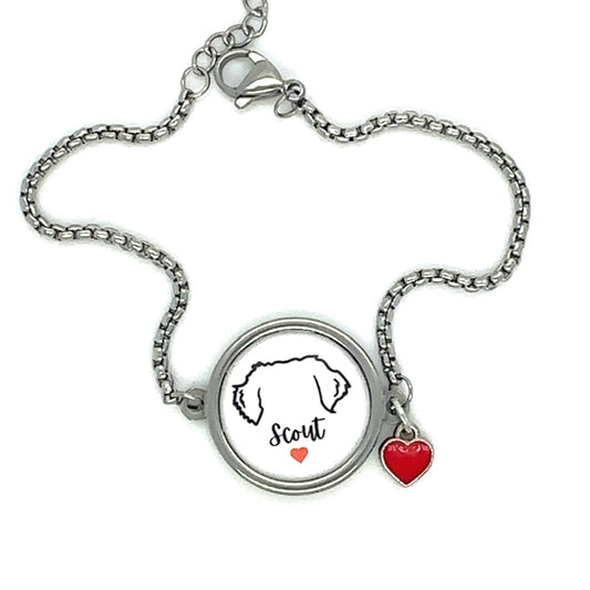 Bracelet with Dog Ears Line Art and Name - Perfect Pendants Plus