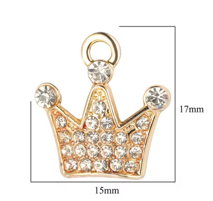 small gold princess rhinestone crown charm for bracelet