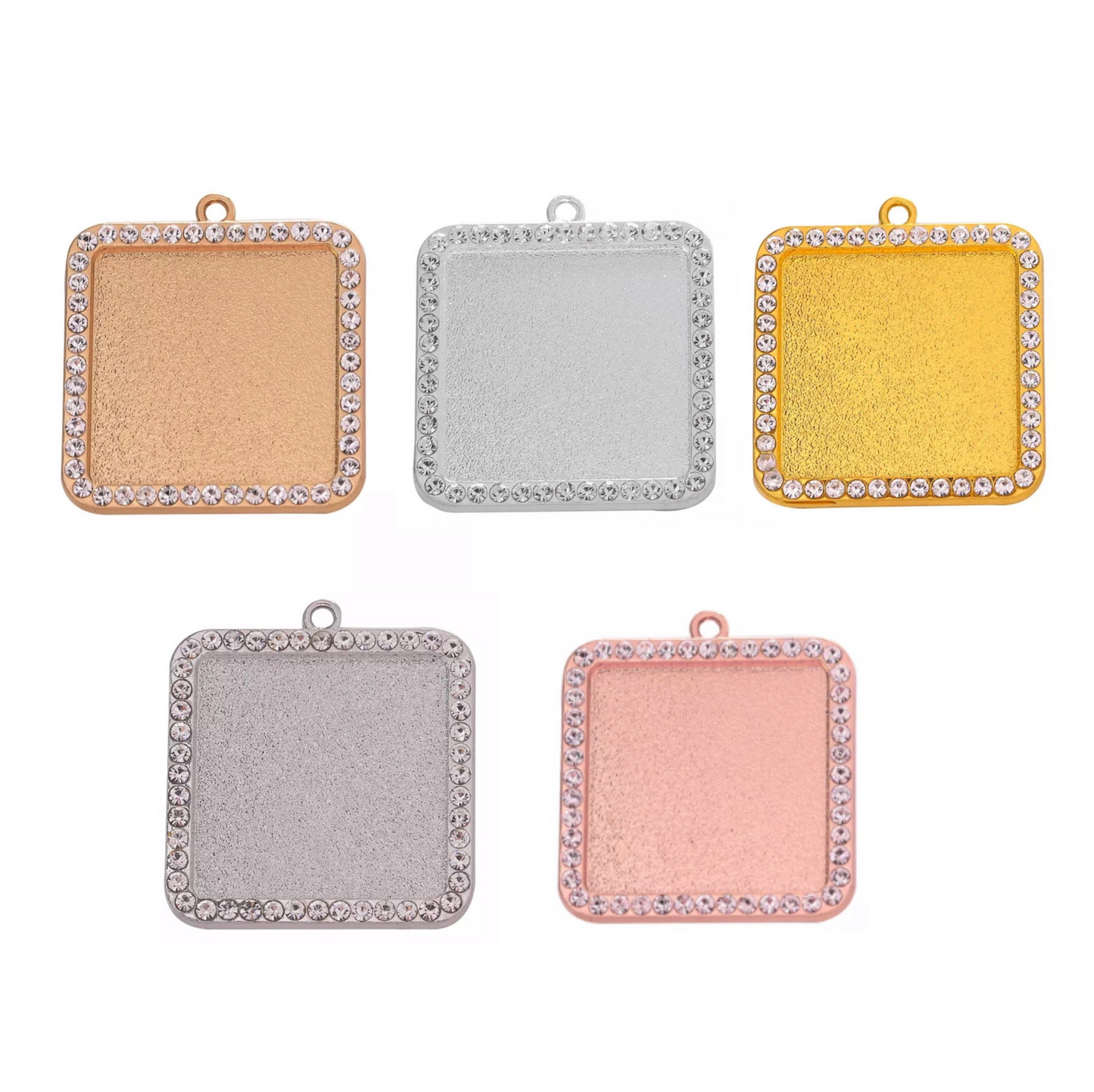 25mm Rhinestone Square Photo Charm Pendant Tray DIY Jewelry Settings