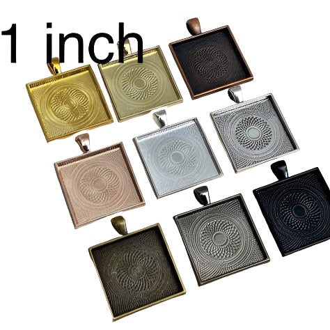Square 1 Inch Blank Pendant Setting 25mm - Perfect Pendants Plus