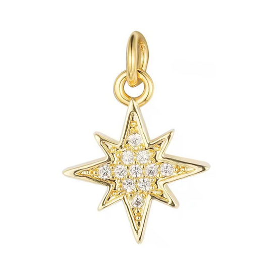 Gold Star Cubic Zirconia Charm for Bracelets, Necklaces Jewelry Making