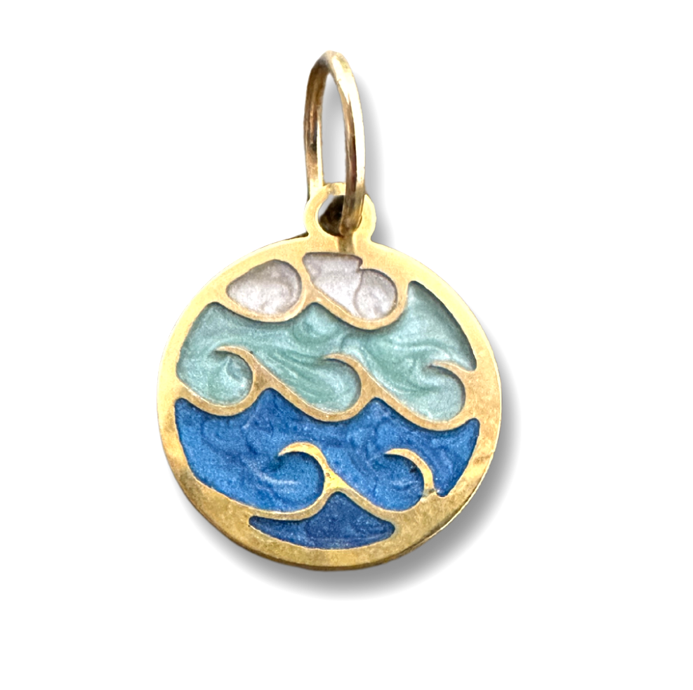 Golden Wave Enamel Charm – 15mm Gold-Plated Stainless Steel Pendant
