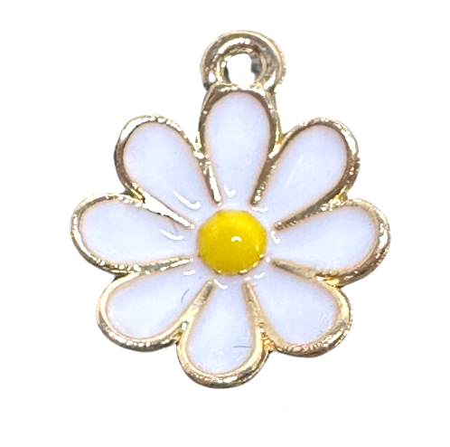 Enamel Daisy Flower Charm – 1/2 inch Gold-Plated Stainless Steel