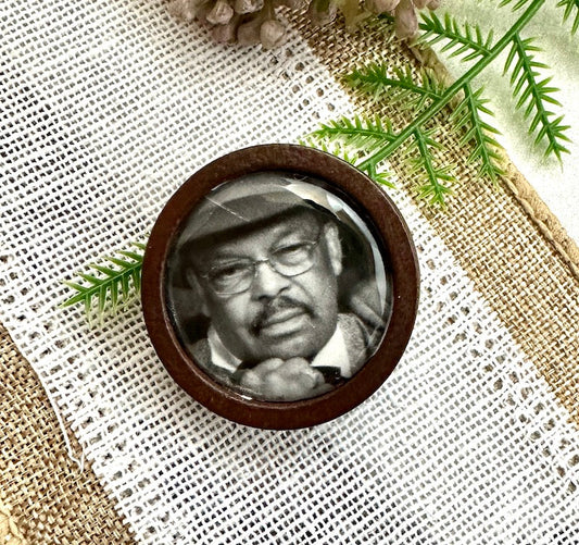 Round Wood memorial pin for groom