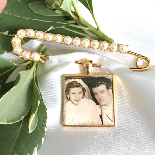 DIY Kit 25mm Square with Pearl Pin Wedding Photo Jewelry