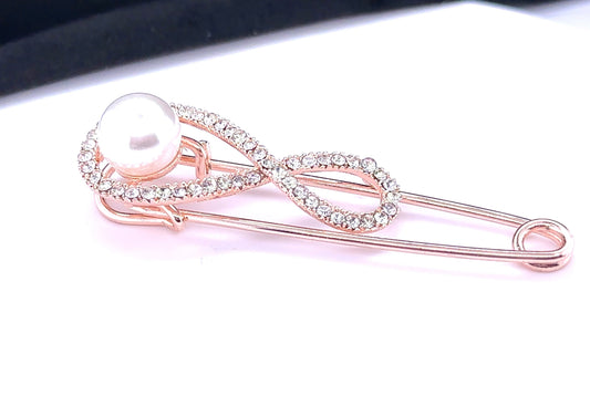 Rose Gold Large Rhinestone Infinity and Pearl Pin - Brooch
