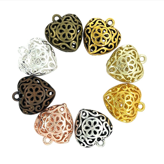 Jewelry Making Charms Filagree Heart Charm Includes Jump Ring - Perfect Pendants Plus