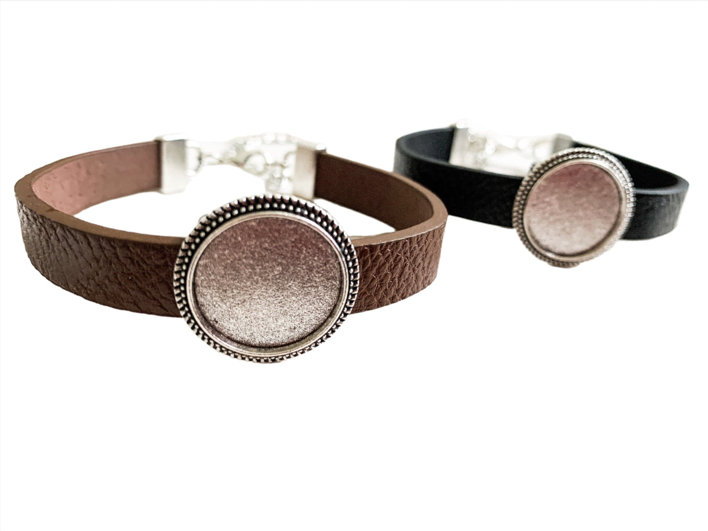 Leather Bracelet Making Kit and Glass Makes Complete Bracelet - Round - Perfect Pendants Plus