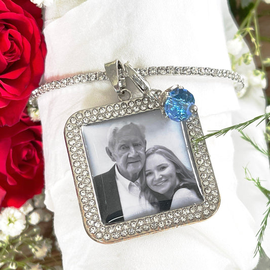 Bouquet Wrap Silver Memorial Photo Pendant - Perfect Pendants Plus