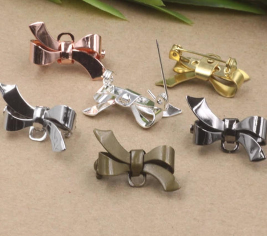 Bow pin use to attach Photo charms to your wedding bouquet - Silver, Rose Gold, or Bronze - Brooch pin and bail