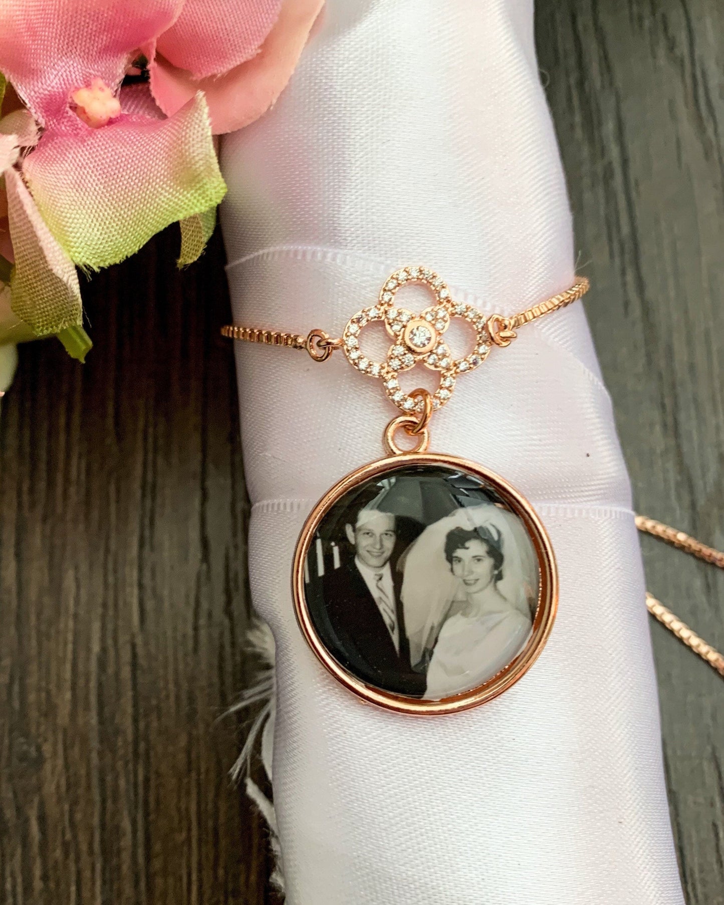 Wedding bouquet wrap and photo charm - Perfect Pendants Plus