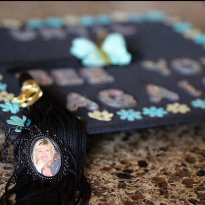Graduation Gift memorial photo charm to wear on cap in memory/ always with me Custom made or DIY Kit