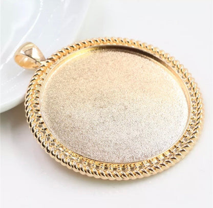 6 Extra Large Round Blank Photo Pendant base Trays customizable blank Settings for necklaces, ornaments 40mm