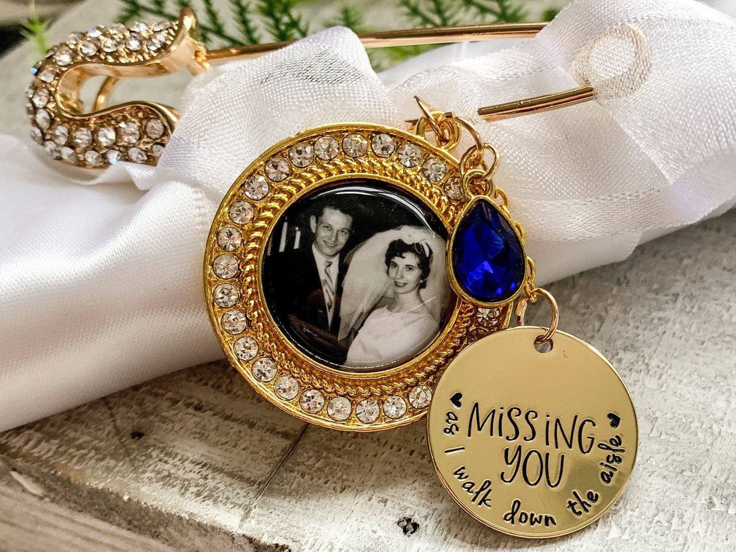 Gold Rhinestone Safety Pin Wedding Brooch - Perfect Pendants Plus