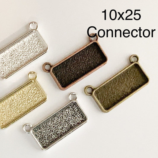 6 Rectangle Necklace connectors setting for Photos, Pendant Trays - customizable blank 10 x 25 mm - Lead and Nickel Free horizontal