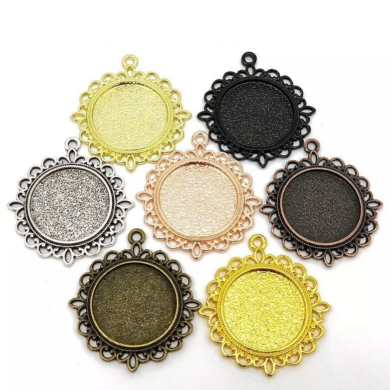20mm Round Decorative Lace Photo Charm Pendant - Perfect Pendants Plus