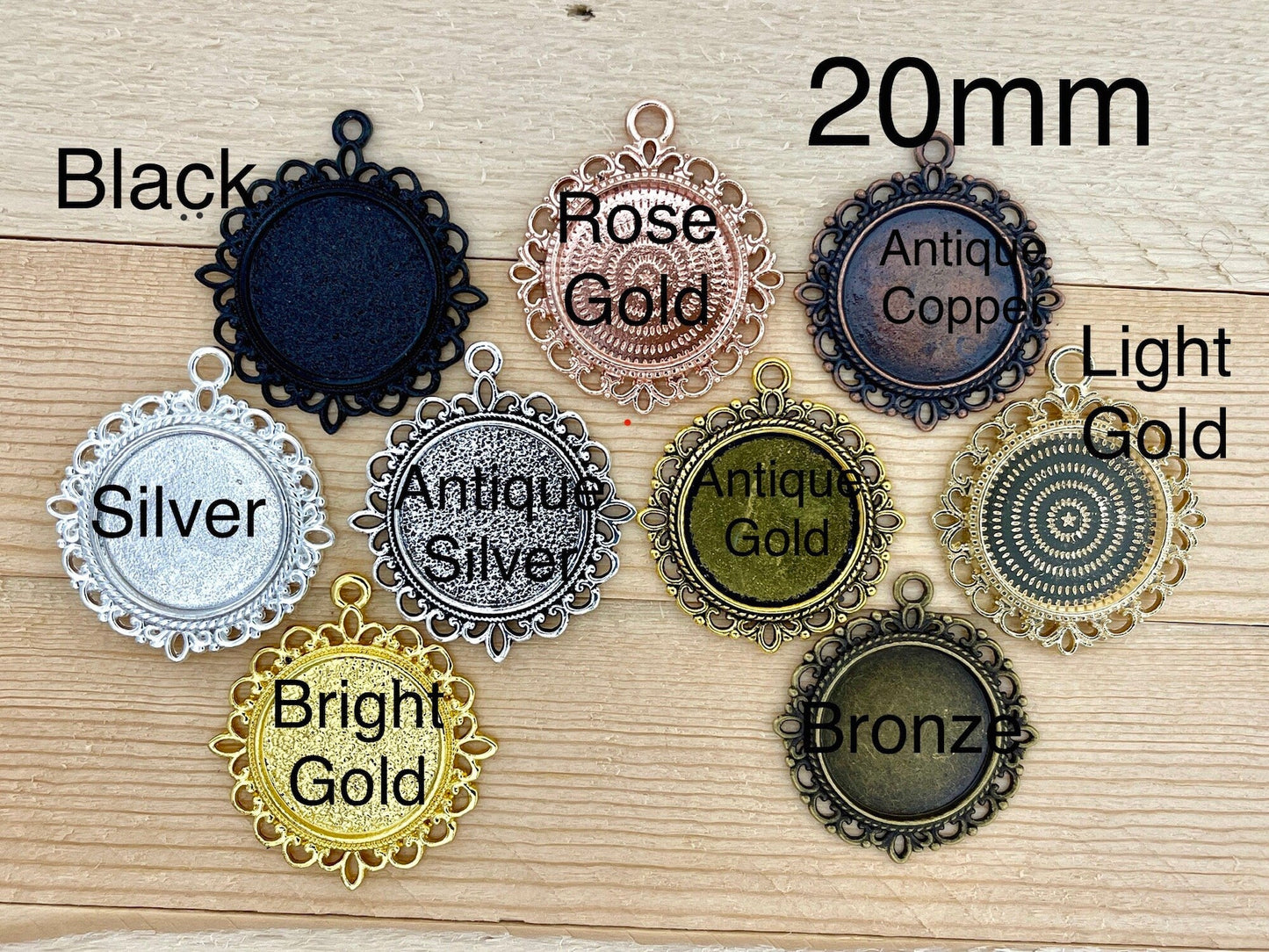 20mm Round Decorative Lace Photo Charm Pendant - Perfect Pendants Plus