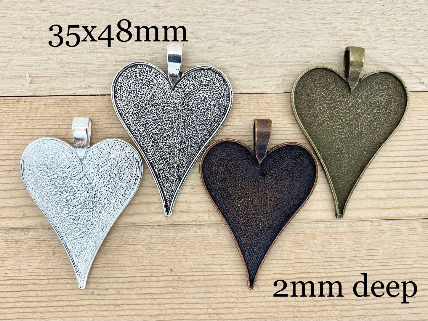 12 Heart Pendant Trays blank Sterling Silver Plated Bezels Settings