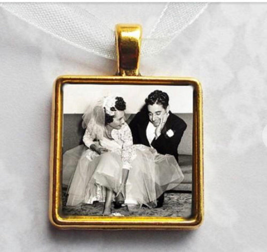 Walk me down the aisle - Wedding Jewelry charms to hang from bouquet - Photo memory pendant for keepsake includes everything you need