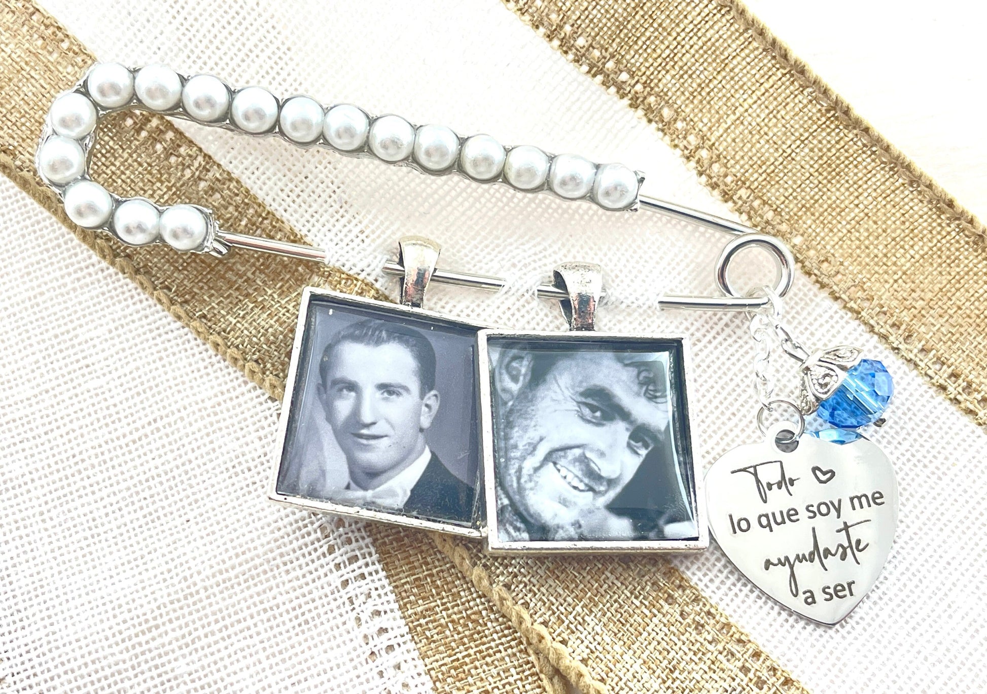 CUSTOM Classic Square Pendant and Pearl Pin Set - Walk me down the Aisle collection - Wedding Picture Jewelry