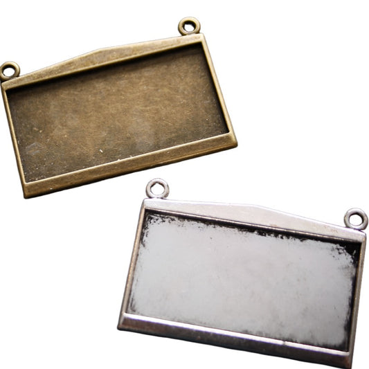 6 - Extra Large Rectangle horizontal necklace connector - Photo Pendant base 50 mm x 31 mm customizable blank Settings - LEAD FREE