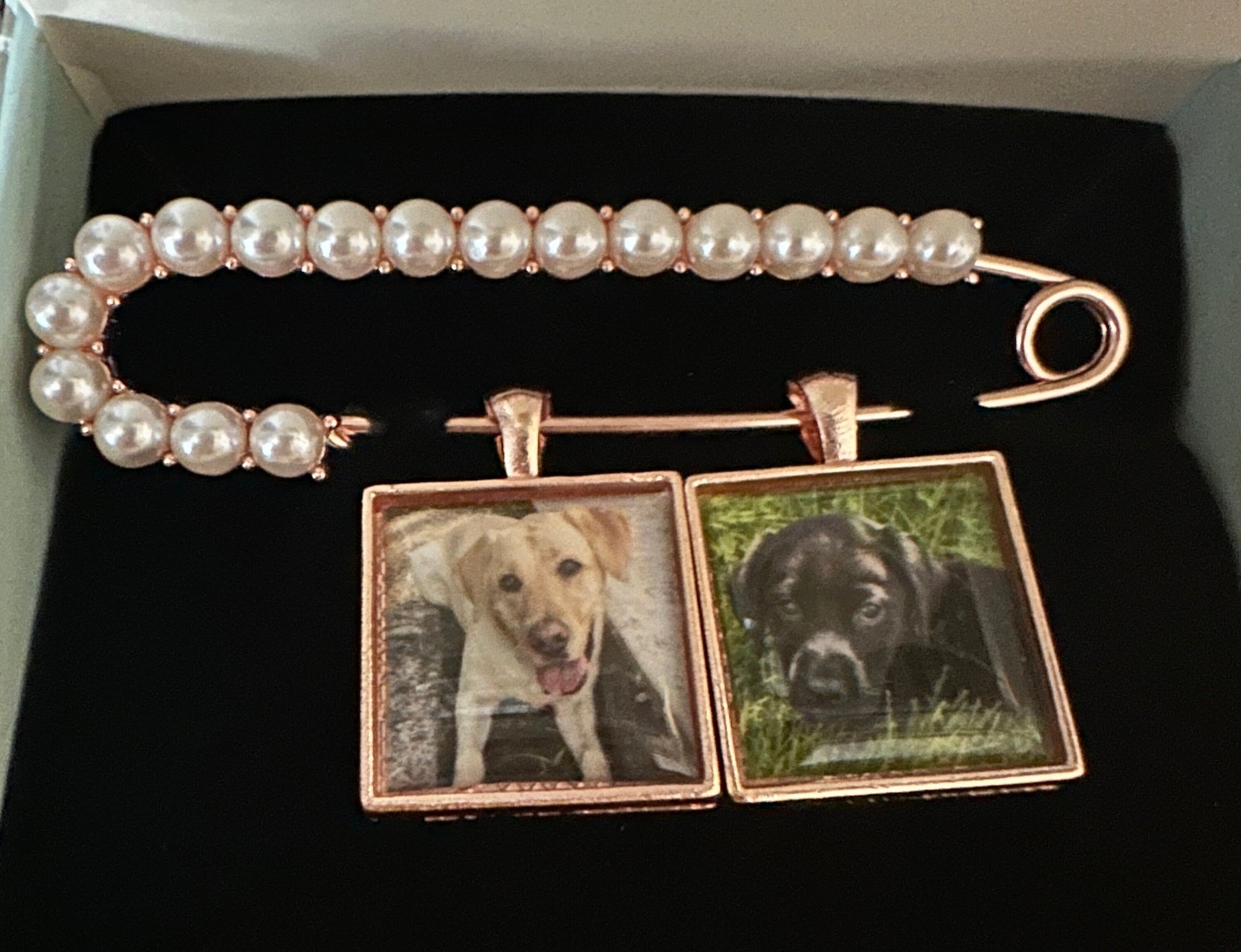 CUSTOM Classic Square Pendant and Pearl Pin Set - Walk me down the Aisle collection - Wedding Picture Jewelry