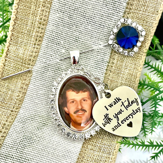 Something Blue Wedding Photo charms & Pin Custom Made Bouquet memory Charms for Family photos