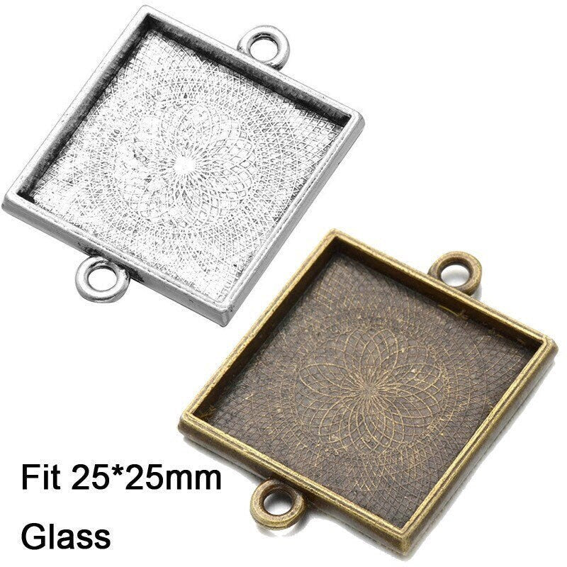 6 - 1 inch Square Connector Blank Pendant Tray Setting for Bracelet and Necklace making - Lead and Nickel Free