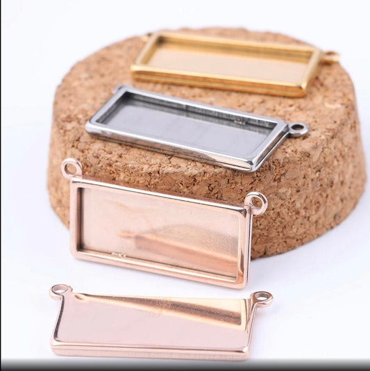 Stainless Steel Rectangle horizontal necklace connector - Pendant base 25mm x 10mm blank Settings - DIY Jewelry Making
