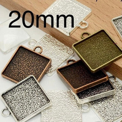Small Square Pendant Blank Setting - Great for DIY jewelry making photo charms Bracelets 6 pieces Free shipping offer 20 mm