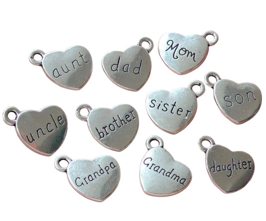 Heart Shaped Charm Family Mom Dad Grandma - Perfect Pendants Plus