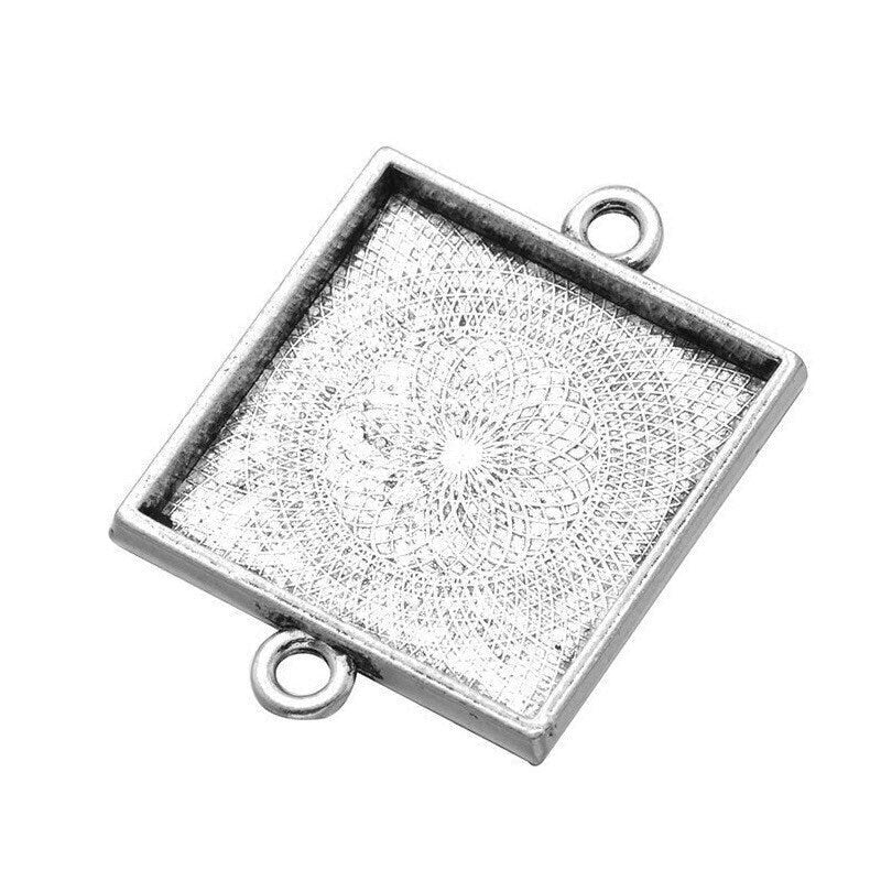 6 - 1 inch Square Connector Blank Pendant Tray Setting for Bracelet and Necklace making - Lead and Nickel Free