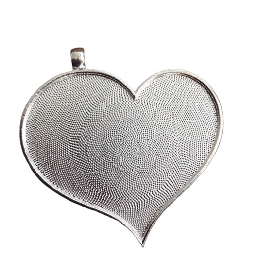 LARGER Heart Pendant Trays blank Silver plated Bezels Settings mosaic, clay LEAD and Nickel FREE Valentine&#39;s Day