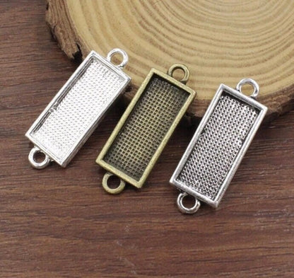 6 Rectangle Bezels for Photos, Pendant Trays - customizable blank 10 x 25 mm - Lead and Nickel Free horizontal connector bracelet earrings