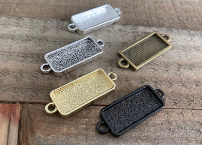 6 Rectangle Bezels for Photos, Pendant Trays - customizable blank 10 x 25 mm - Lead and Nickel Free horizontal connector bracelet earrings