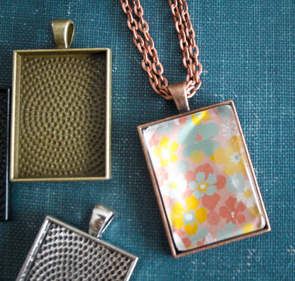 DIY Necklace Rectangle Metal Pendant Trays - Blank for you to design jewelry with. These Bezels Settings are 25 mm x 35mm and LEAD FREE
