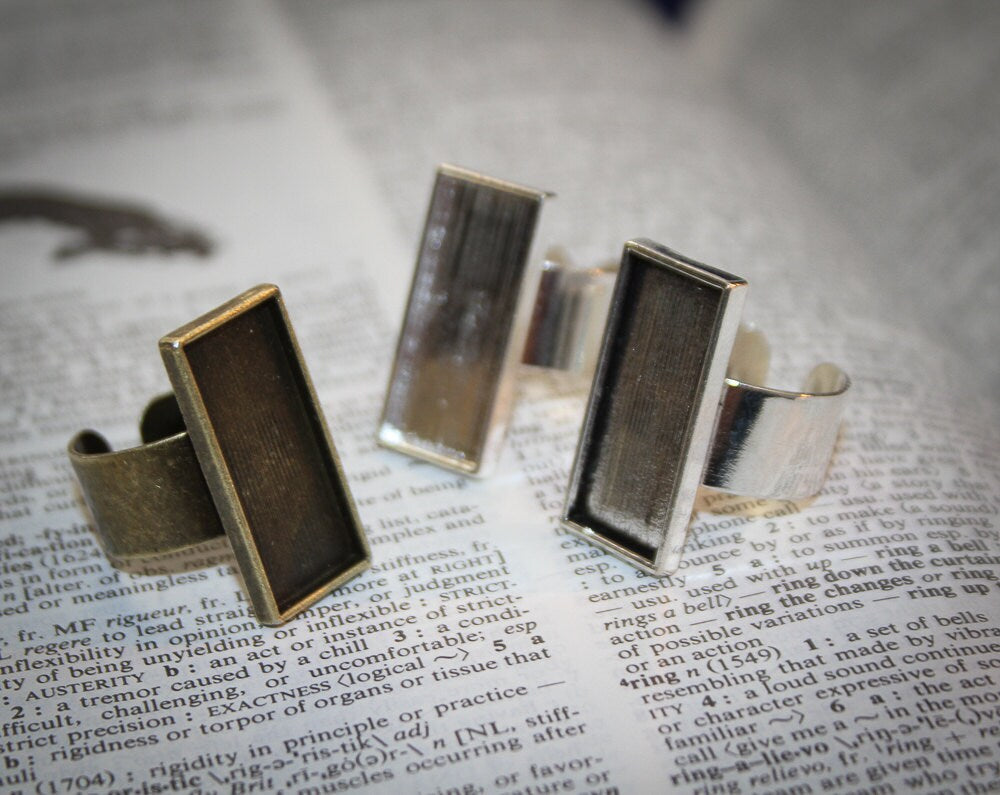 5 Adjustable Ring bases rectangle DIY Jewelry making 10 mm x 25 mm Gold, Bronze, antique or silver Adjustable - findings Unique