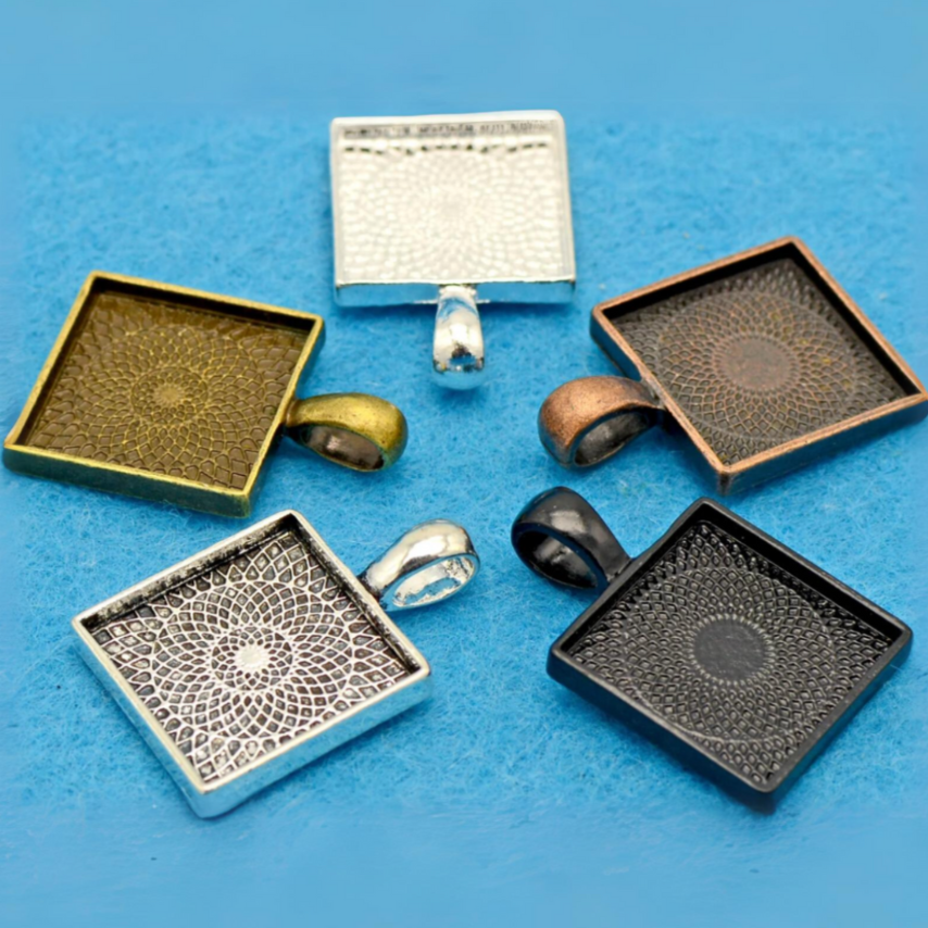 16mm Small Square Pendant Trays for DIY Jewelry Settings - Perfect Pendants Plus