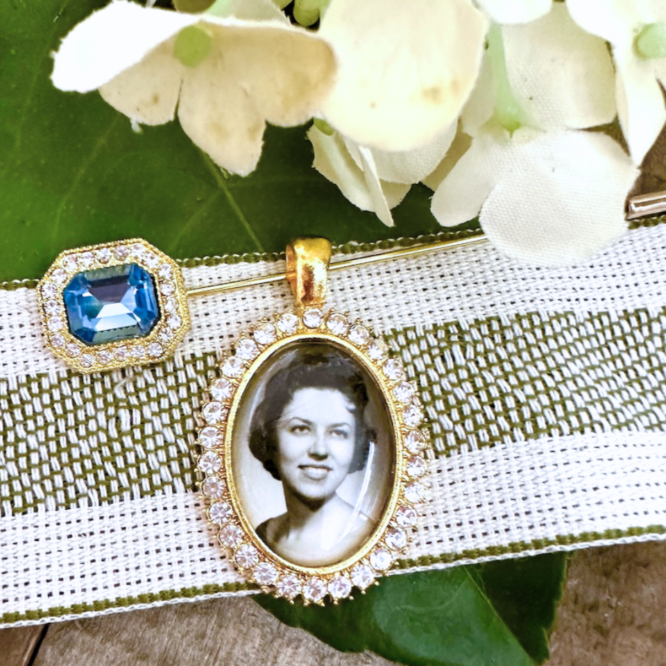 Something Blue Brooch with Photo Charms - Perfect Pendants Plus