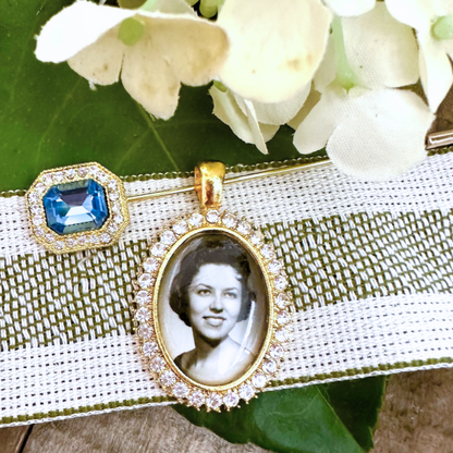Something Blue Brooch with Photo Charms - Perfect Pendants Plus