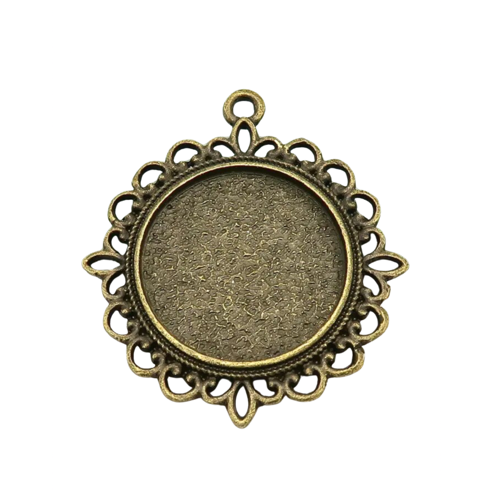 20mm Round Decorative Lace Photo Charm Pendant - Perfect Pendants Plus