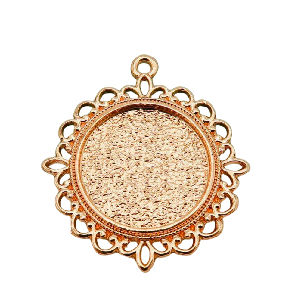 Rose Gold 50 Pieces 20mm Round Decorative Laced Edge - Perfect Pendants Plus