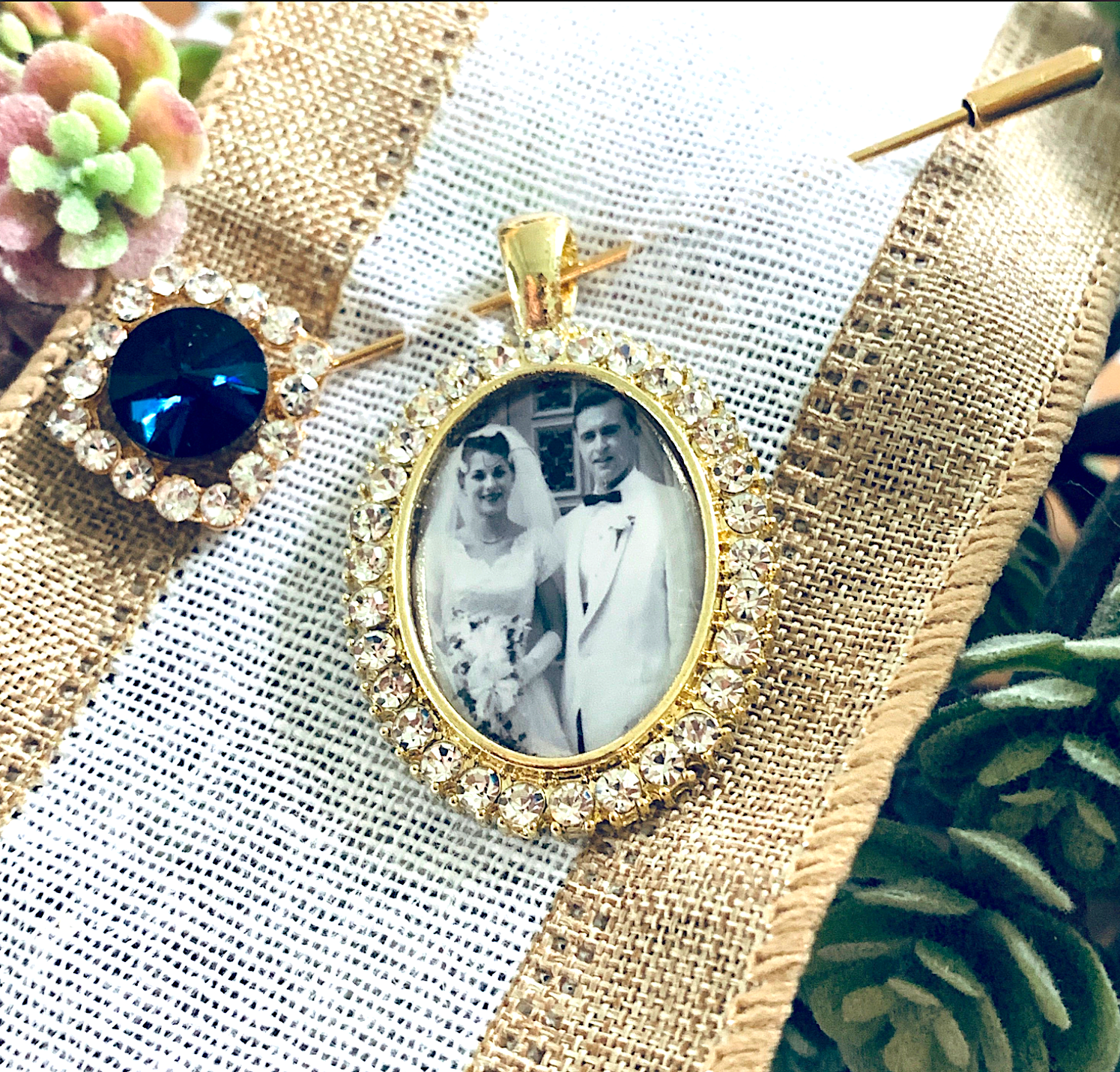 Wedding Memorial Loss of Loved One Photo Charm Something Blue Pin - Perfect Pendants Plus