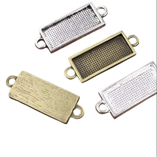 Bracelet Connector Rectangle Bezels Side Loop Horizontal