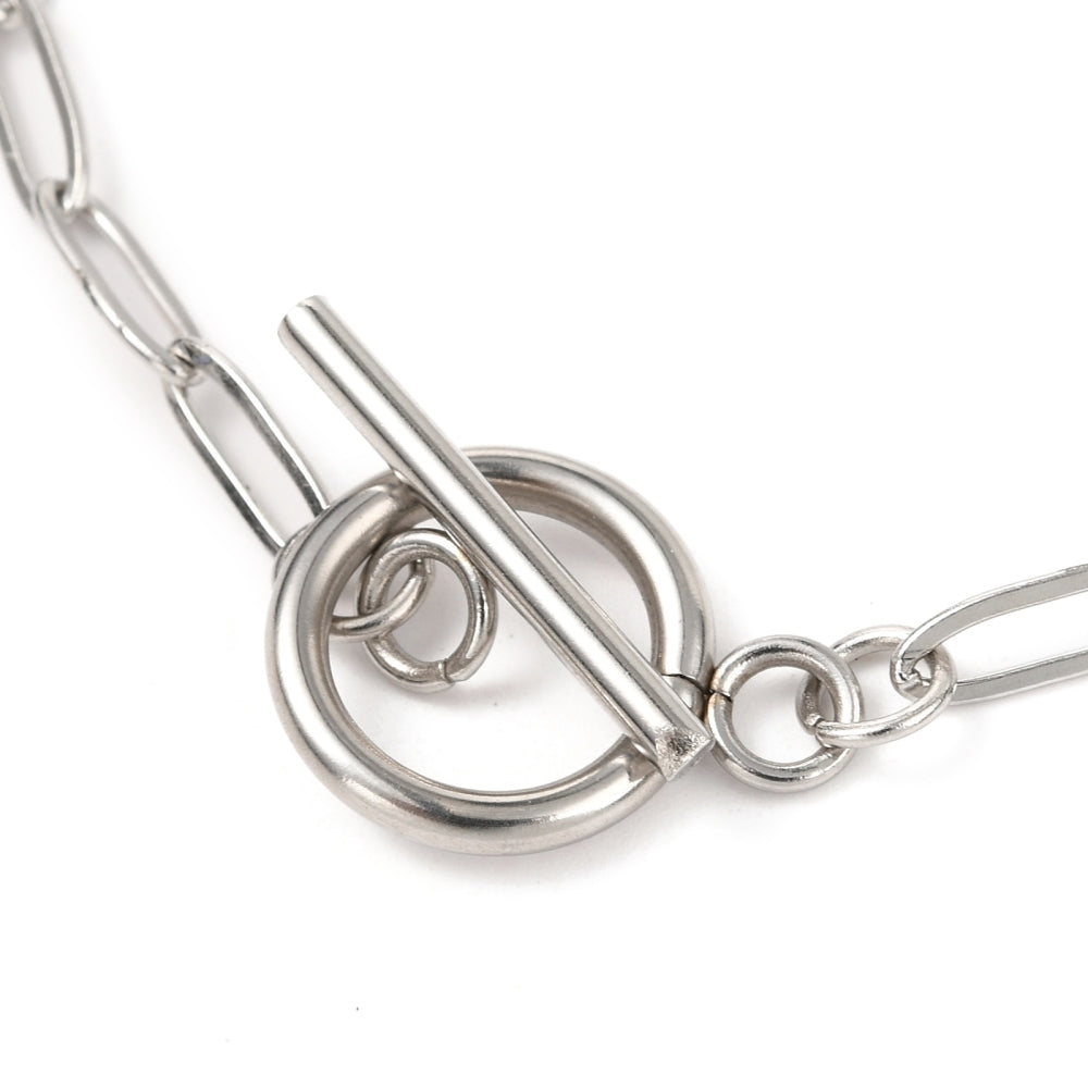 Paper Clip Chain Bracelet Toggle Clasp Silver Charm Bracelet Stainless Steel - Perfect Pendants Plus