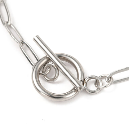 Paper Clip Chain Bracelet Toggle Clasp Silver Charm Bracelet Stainless Steel - Perfect Pendants Plus