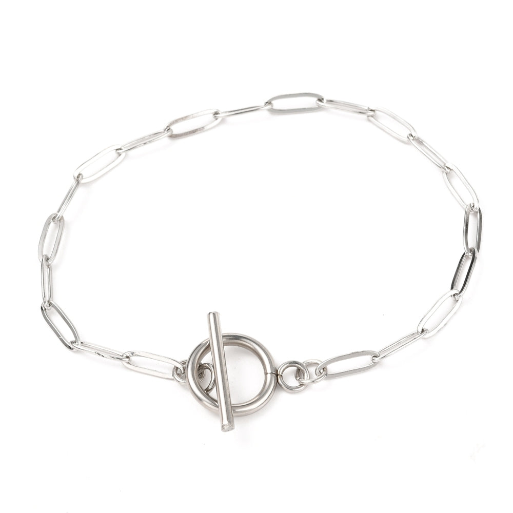 Paper Clip Chain Bracelet Toggle Clasp Silver Charm Bracelet Stainless Steel - Perfect Pendants Plus
