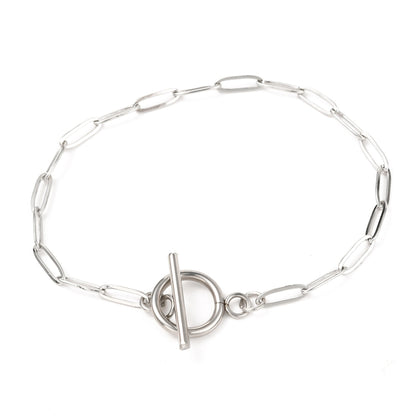 Paper Clip Chain Bracelet Toggle Clasp Silver Charm Bracelet Stainless Steel - Perfect Pendants Plus