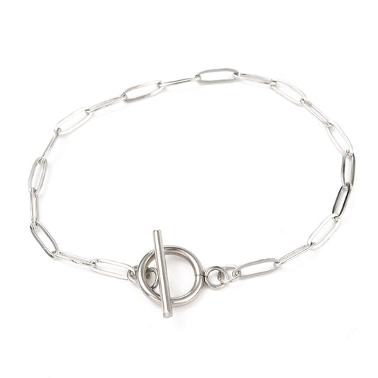 Paper Clip Chain Bracelet Toggle Clasp Silver Charm Bracelet Stainless Steel - Perfect Pendants Plus