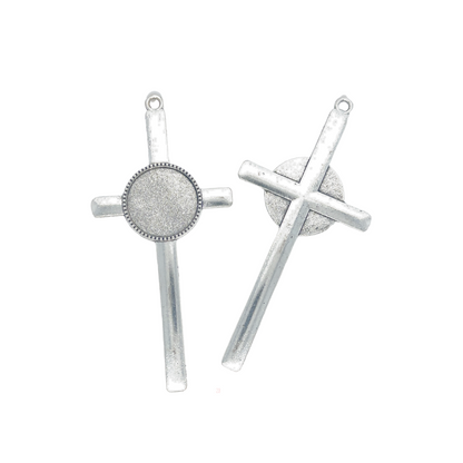 6 Extra Large Cross Blank Pendant Cabochon Setting 65x40mm Silver - Perfect Pendants Plus